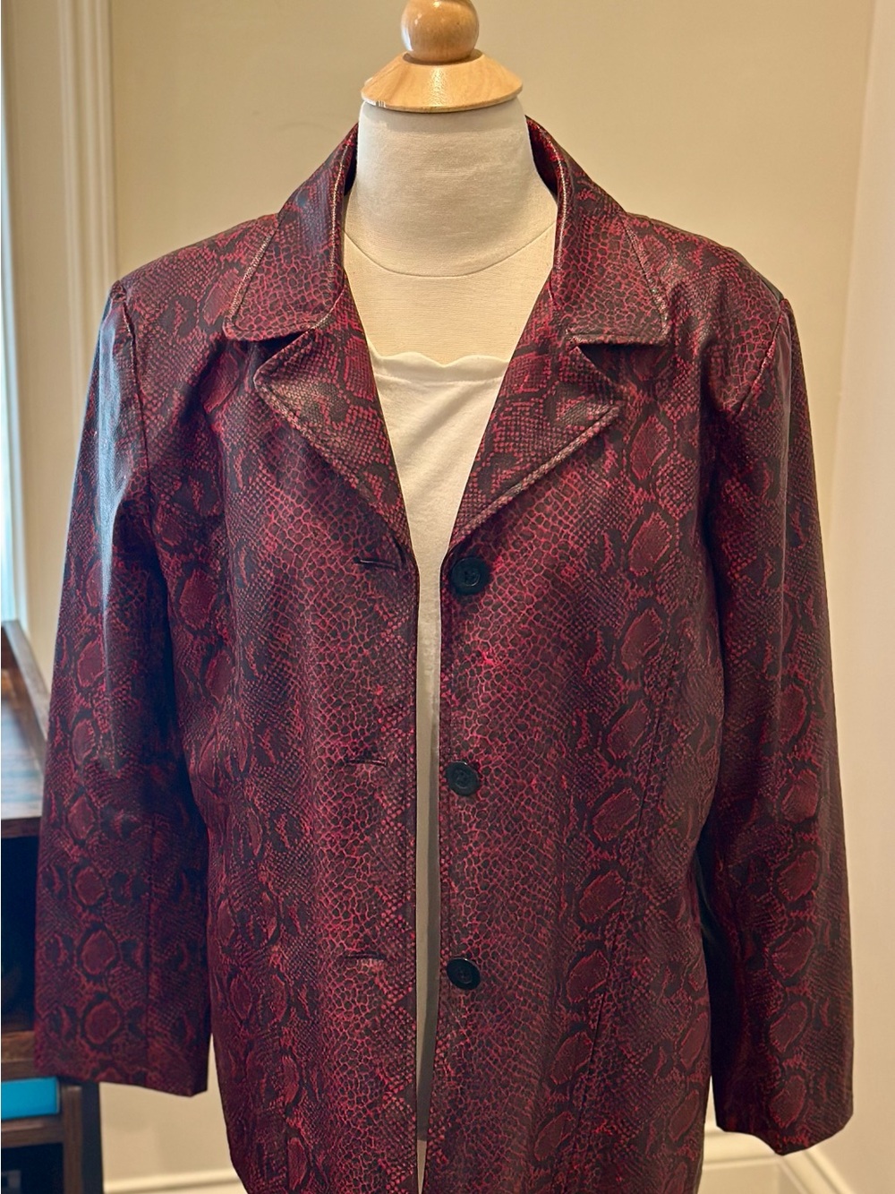 Fairweather Red Black Snakeskin Faux Leather Blazer Jacket Large